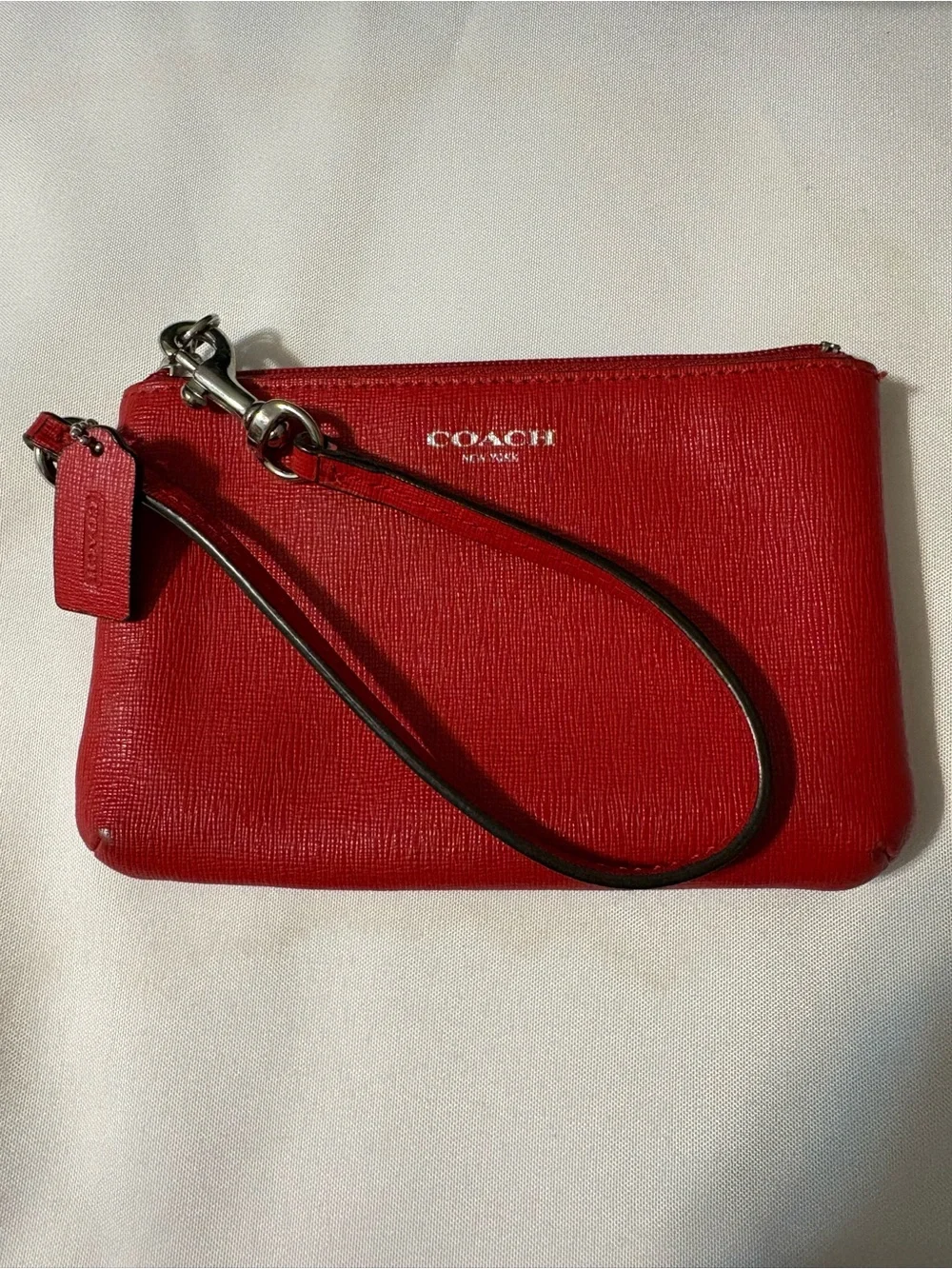 COACH Red Leather Pouch Wristlet Clutch Bag coin purse